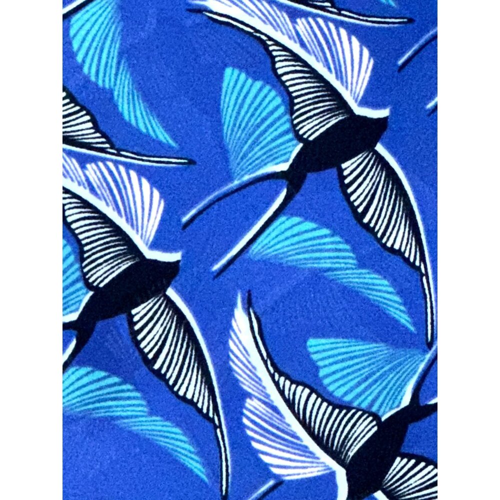 CCC Retro Blue Bird Print Blouse Mesh Cap Sleeve Mod Top Artsy Vintage Style Med - Picture 7 of 10